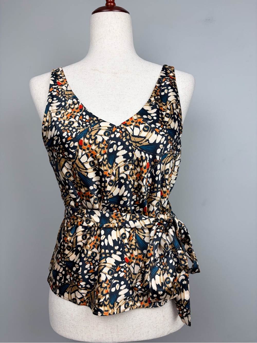 Wildfang The Empower Satin Cami Butterfly Print Tie Waist Peplum Top Small